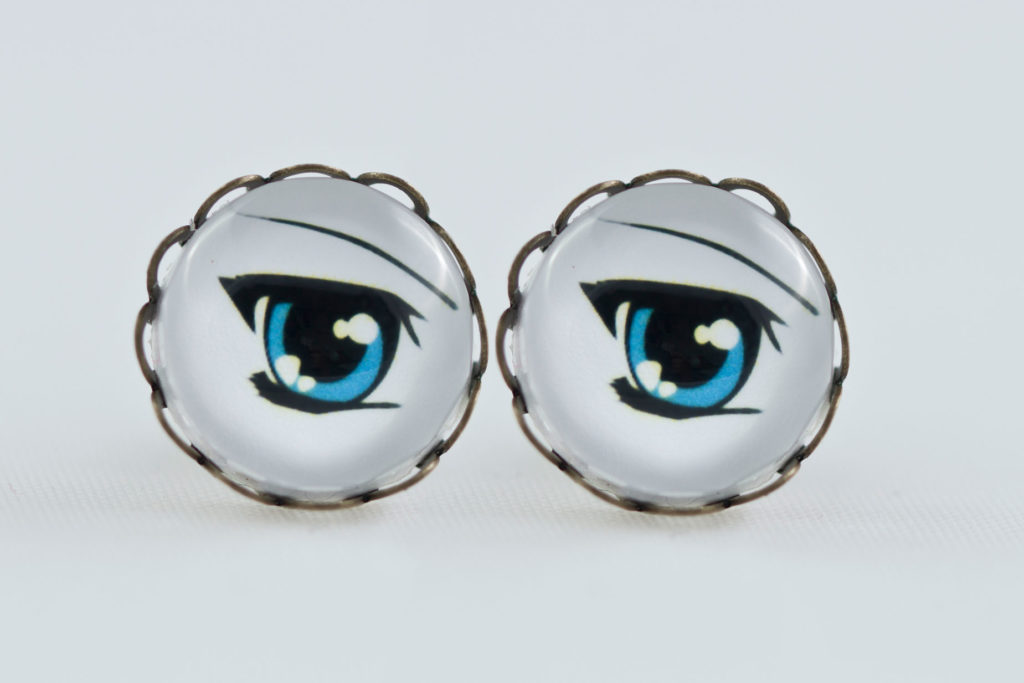 Earrings stud waves Antique Bronze Manga blue eye