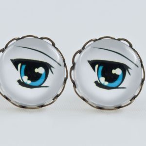 Earrings stud waves Antique Bronze Manga blue eye