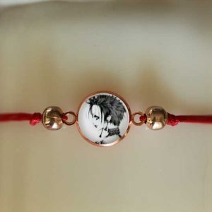 Bracelet slide knot Nana red cord with round rose gold beads